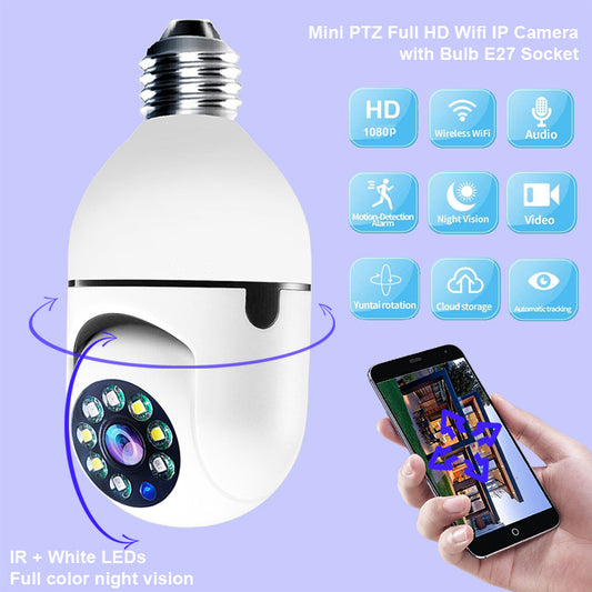 WiFi CAMERA 1080P Bulb 4X Zoom Camera 5G WiFi Alarm Monitor